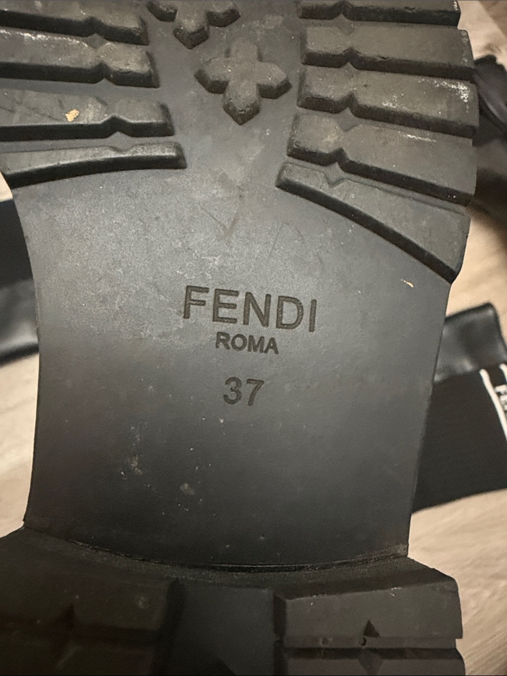 Fendi Black Ribbed Over-the-Knee Leather Boots with Logo Trim - Picture 4 of 14